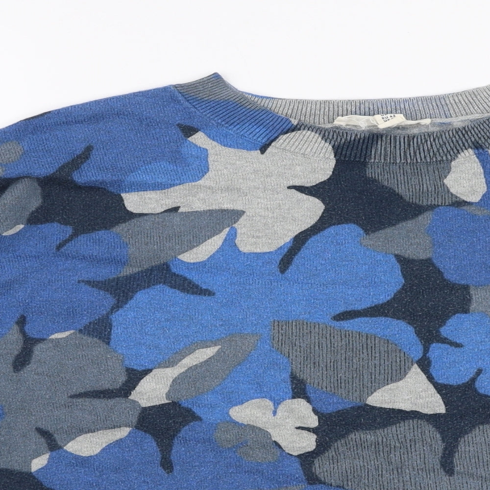 Sea Salt Cornwall Womens Blue Round Neck Floral Cotton Pullover Jumper Size 14