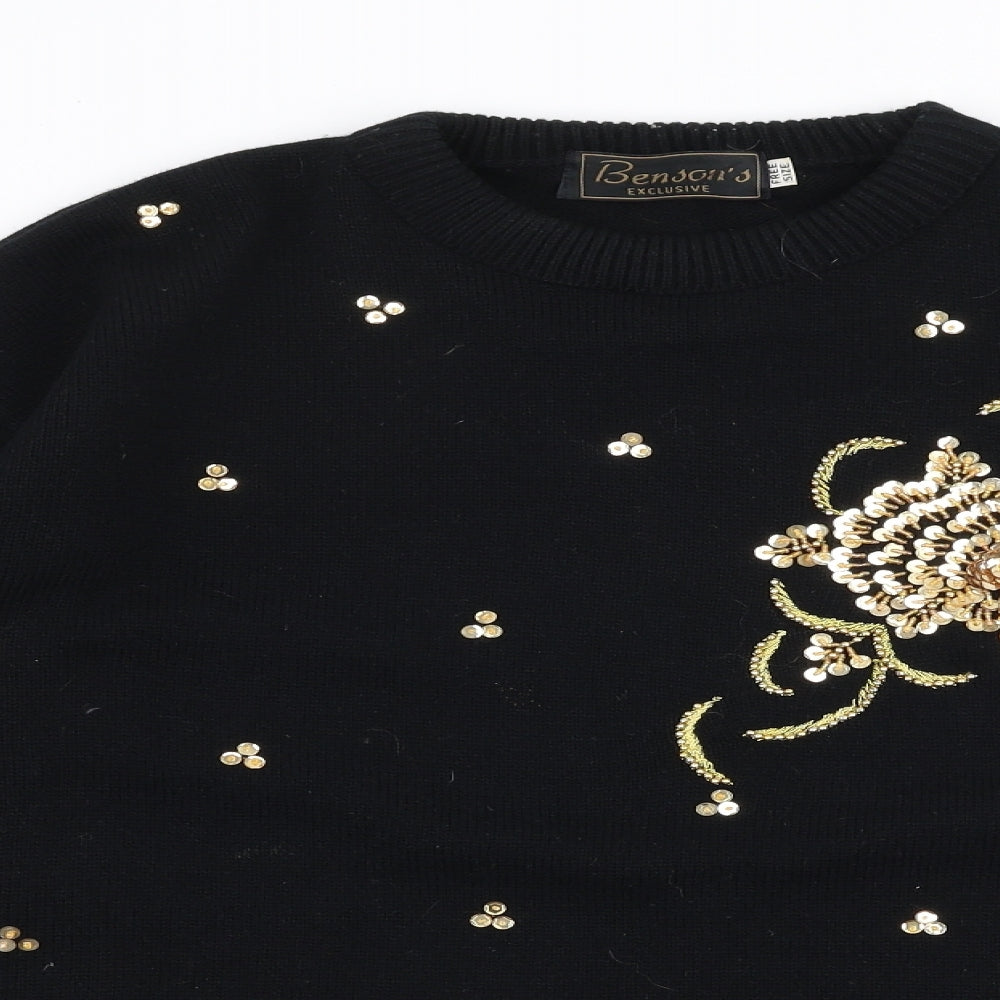 Bensons Womens Black Round Neck  Polyester Pullover Jumper One Size