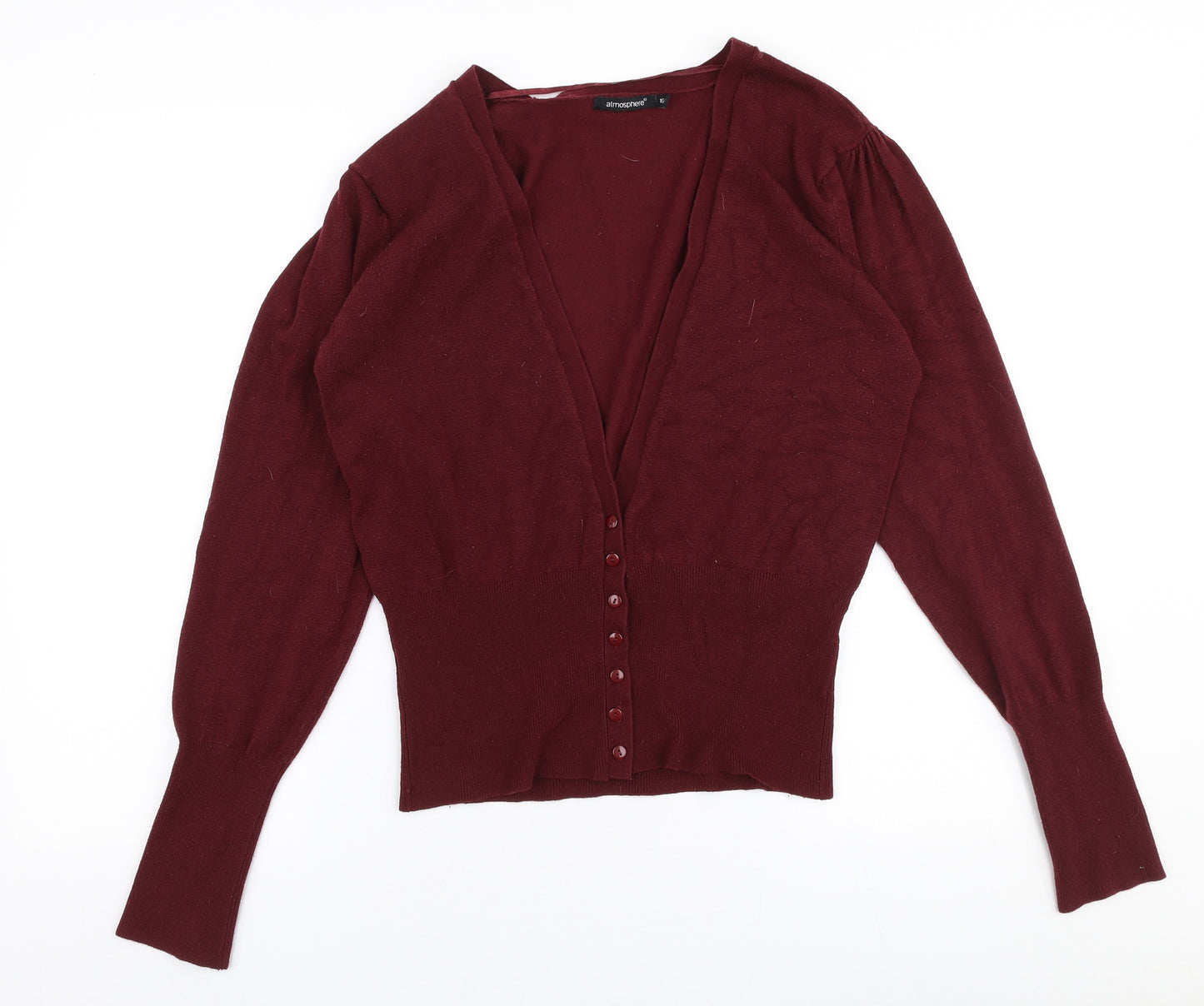Atmosphere Womens Red V-Neck  Acrylic Cardigan Jumper Size 16