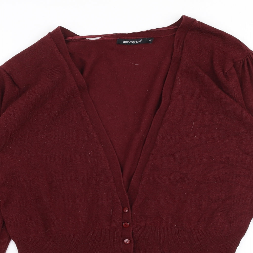 Atmosphere Womens Red V-Neck  Acrylic Cardigan Jumper Size 16