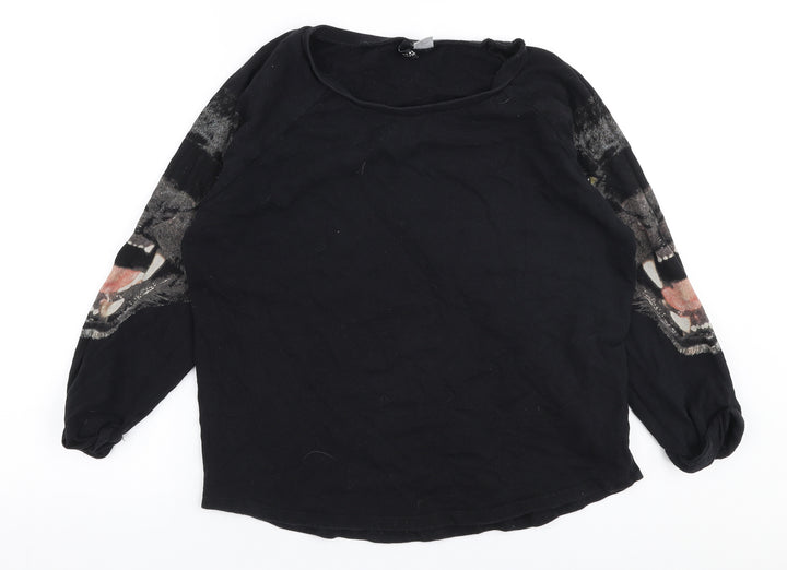 H&M Womens Black  100% Cotton Pullover Sweatshirt Size S  Pullover - Panther