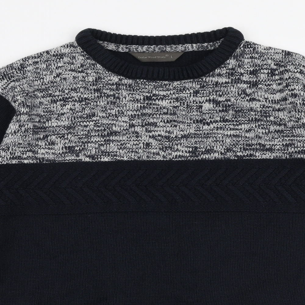 Cedar Wood State Mens Blue Round Neck  Acrylic Pullover Jumper Size L