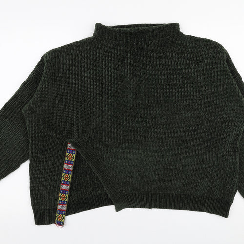 Flex Moda Womens Green High Neck  Acrylic Pullover Jumper Size M