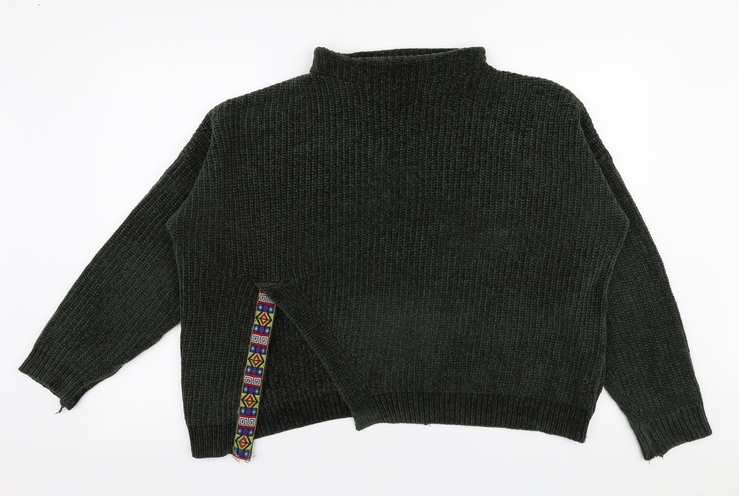 Flex Moda Womens Green High Neck  Acrylic Pullover Jumper Size M