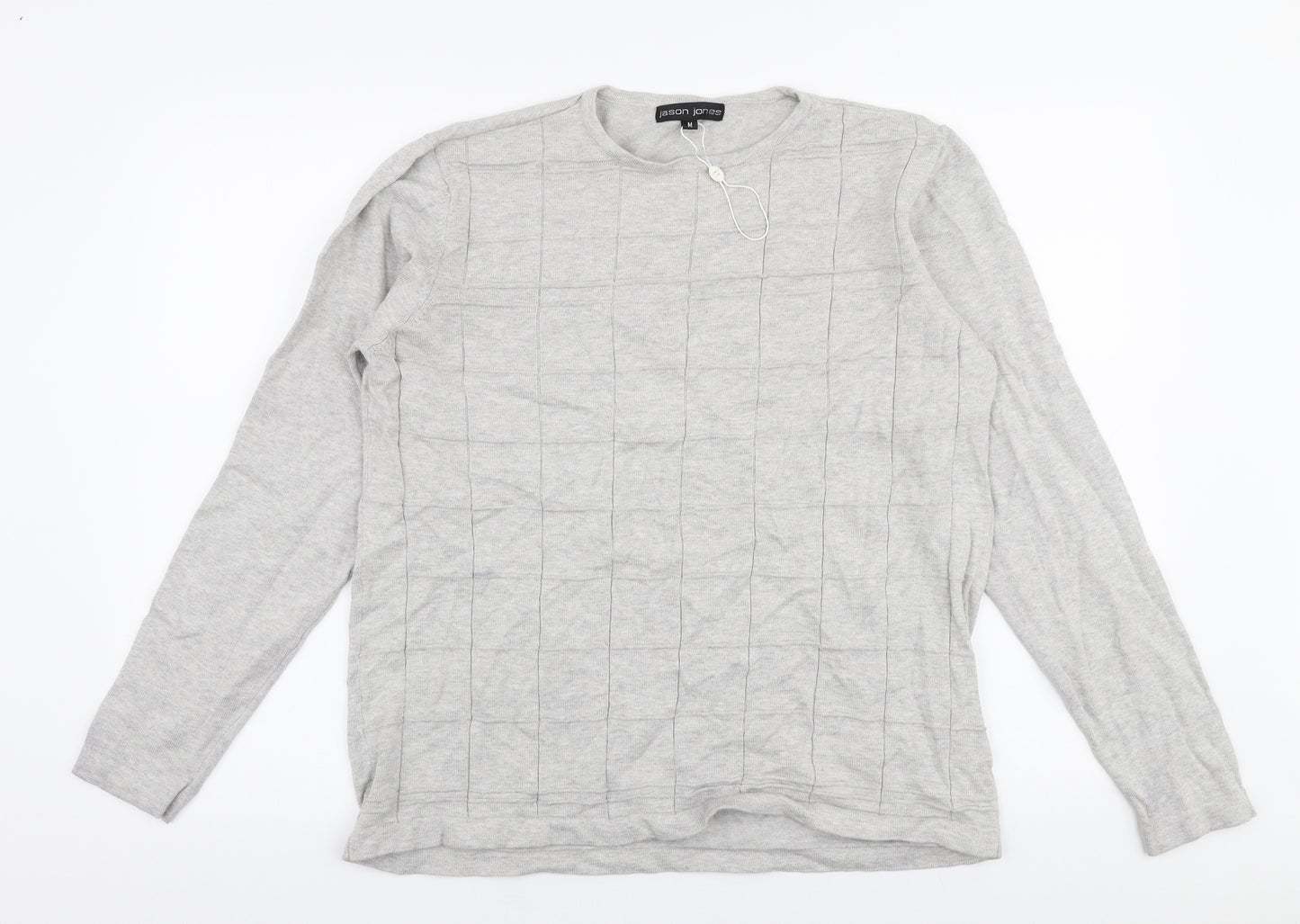 Jason Jones Mens Grey Round Neck  Cotton Pullover Jumper Size M