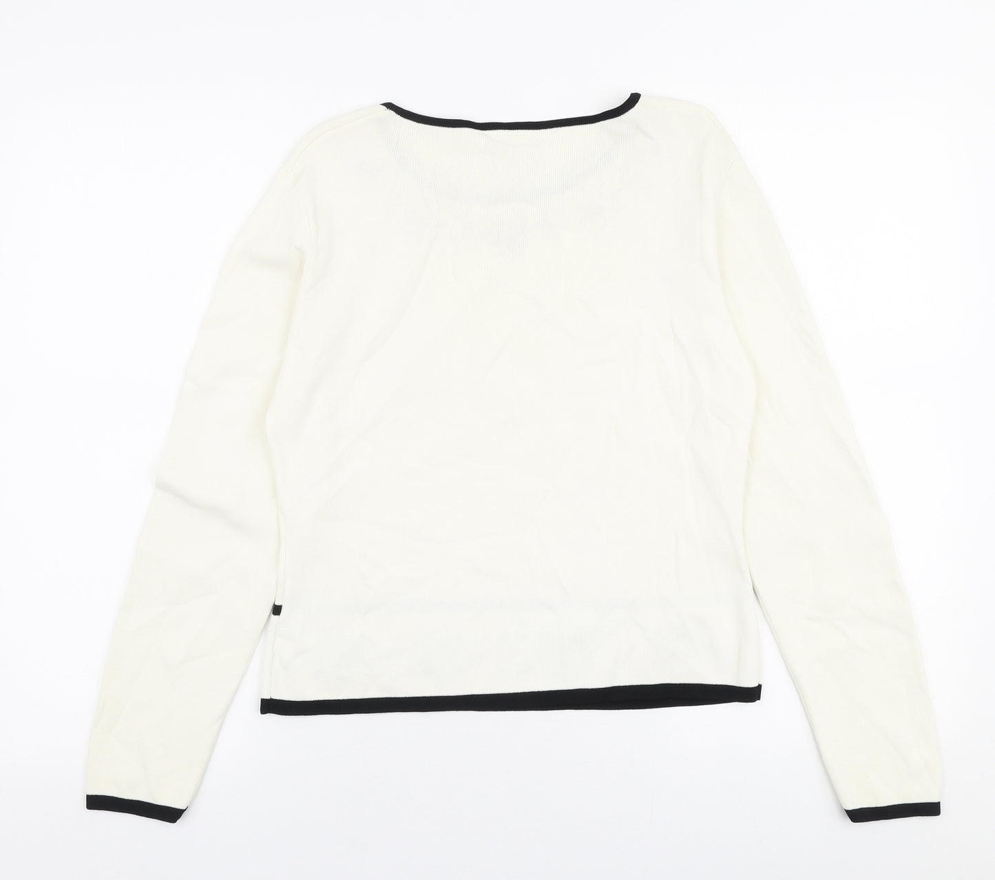 Roman Womens White Round Neck Floral Viscose Pullover Jumper Size S