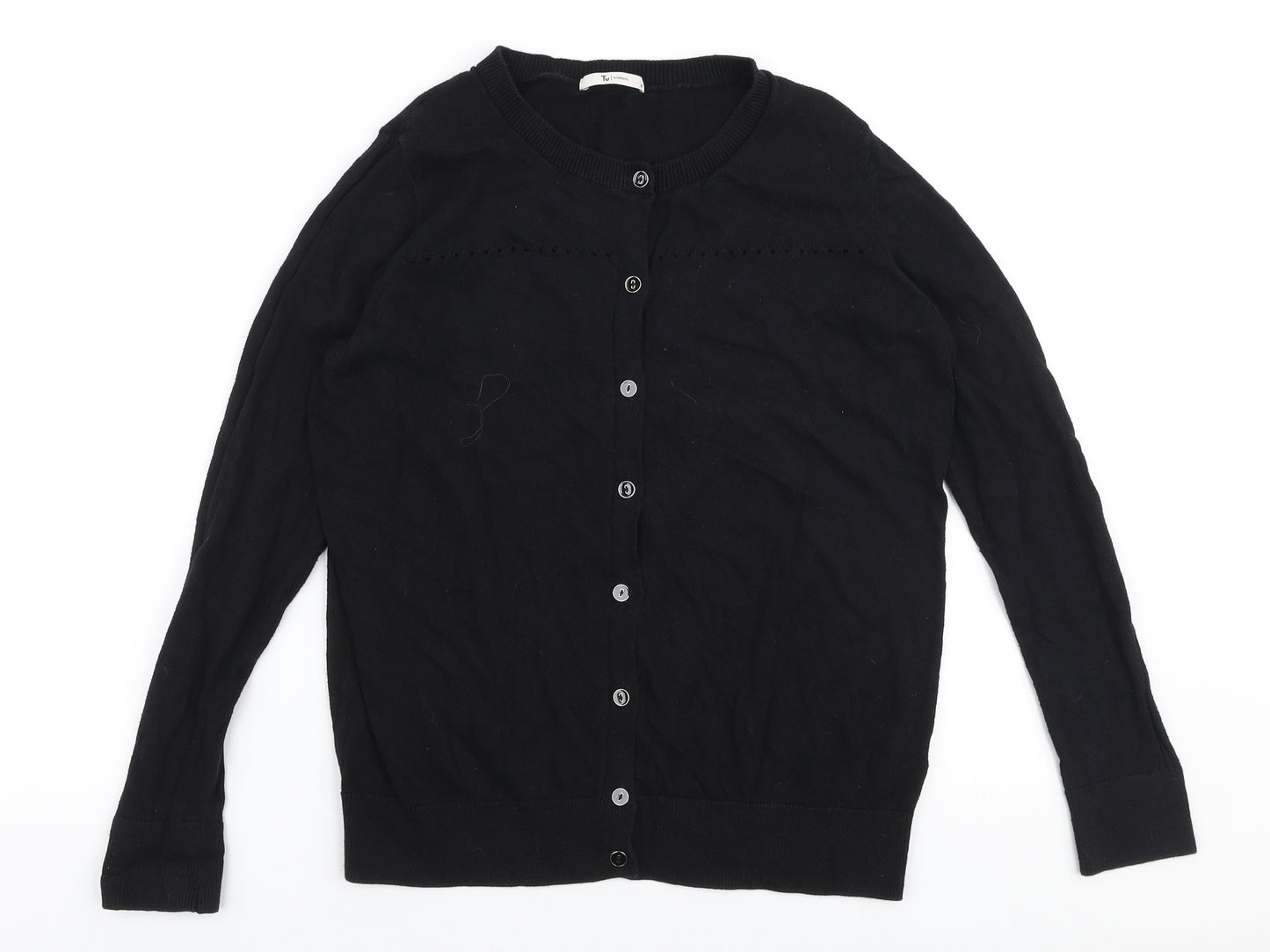 TU Womens Black Round Neck  Cotton Cardigan Jumper Size 14
