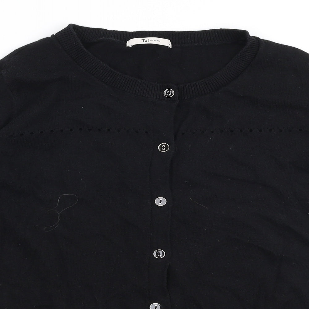 TU Womens Black Round Neck  Cotton Cardigan Jumper Size 14