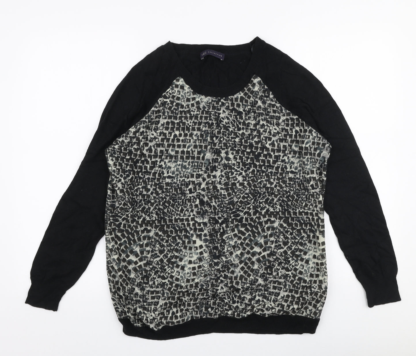 Marks and Spencer Womens Multicoloured Round Neck Geometric Polyamide Pullover Jumper Size 14