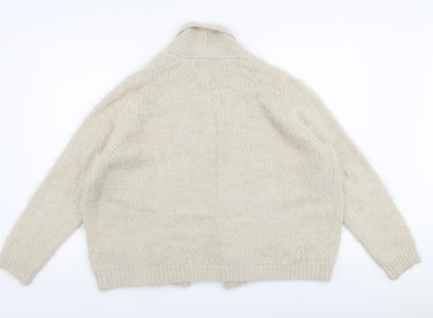 Marks and Spencer Womens Beige V-Neck  Acrylic Pullover Jumper Size 14