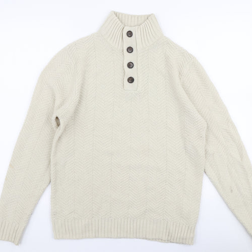 Burton Mens Beige High Neck  Acrylic Pullover Jumper Size S