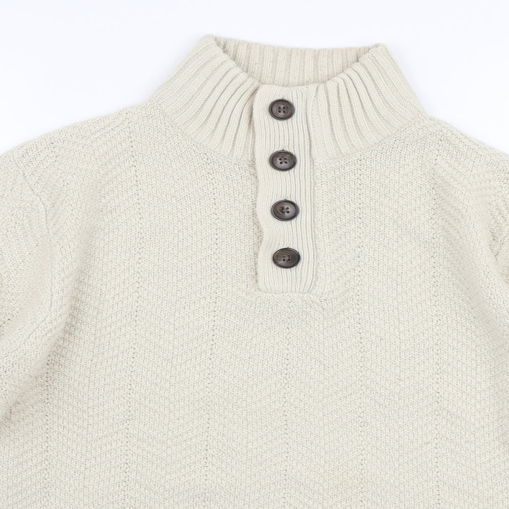 Burton Mens Beige High Neck  Acrylic Pullover Jumper Size S