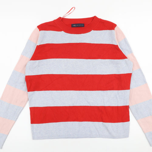 Marks and Spencer Womens Multicoloured Round Neck Striped Viscose Pullover Jumper Size 12
