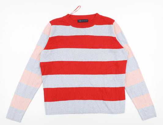Front view of Marks & Spencer women’s multicoloured round neck striped viscose jumper, size UK 12