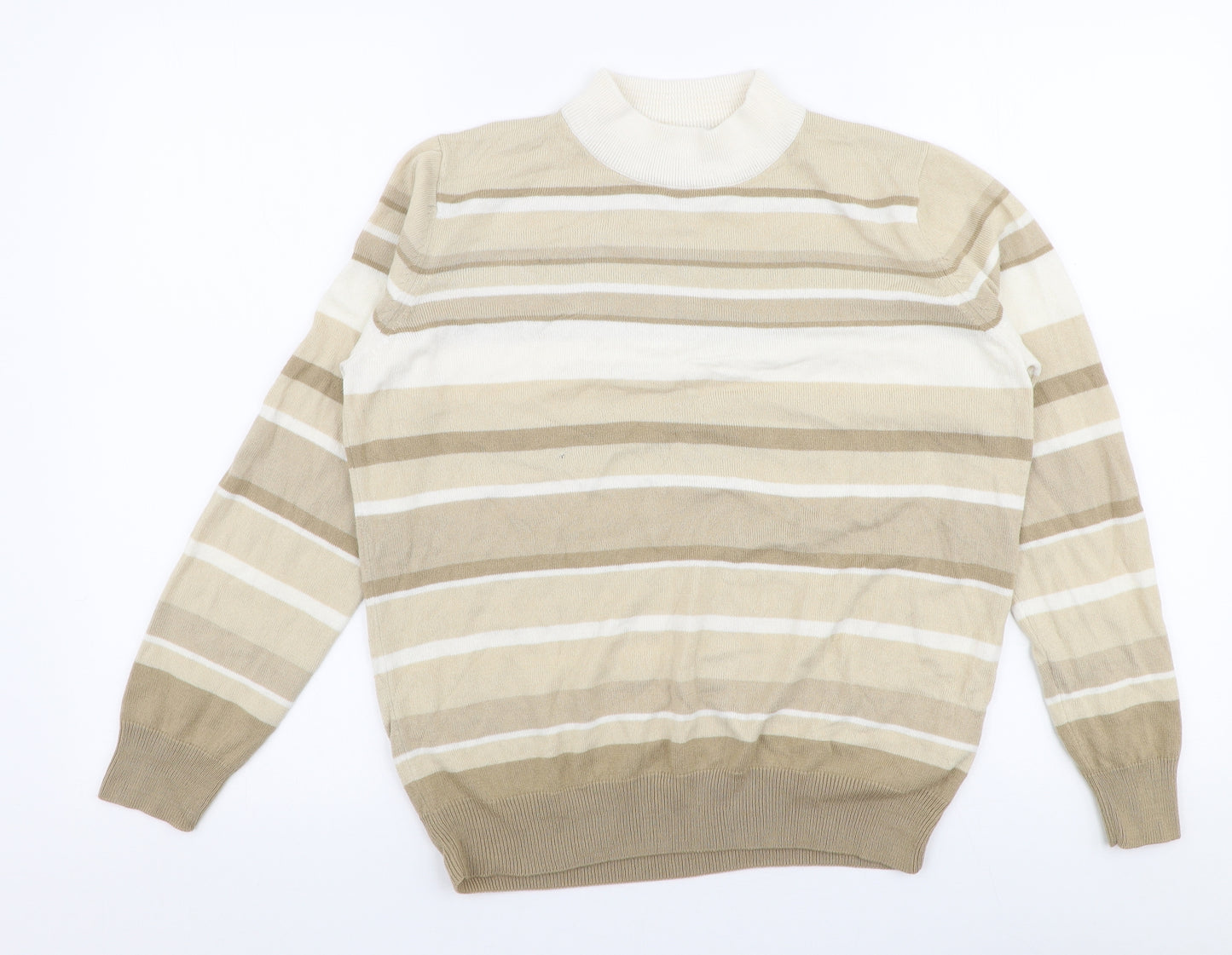 Marks and Spencer Womens Beige High Neck Striped Acrylic Pullover Jumper Size 12