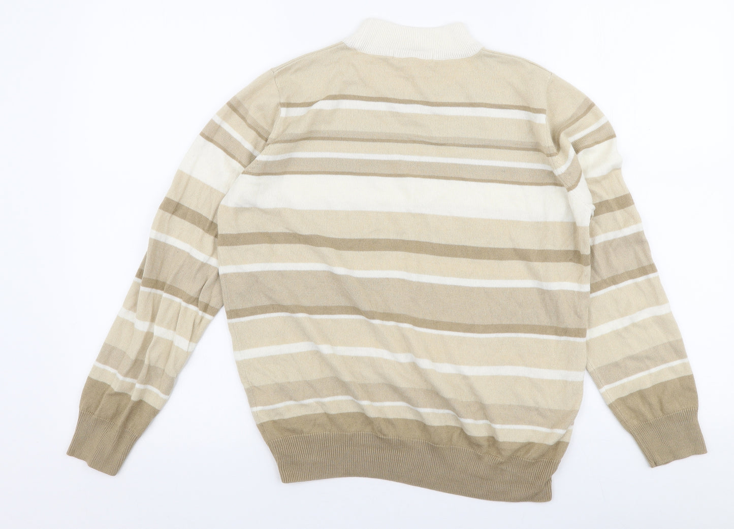 Marks and Spencer Womens Beige High Neck Striped Acrylic Pullover Jumper Size 12