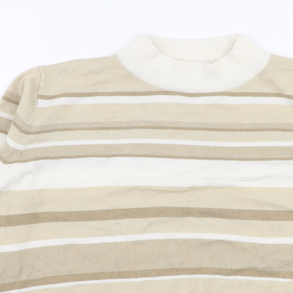 Marks and Spencer Womens Beige High Neck Striped Acrylic Pullover Jumper Size 12