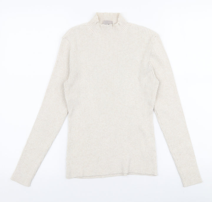 H&M Womens Beige High Neck  Polyester Pullover Jumper Size S