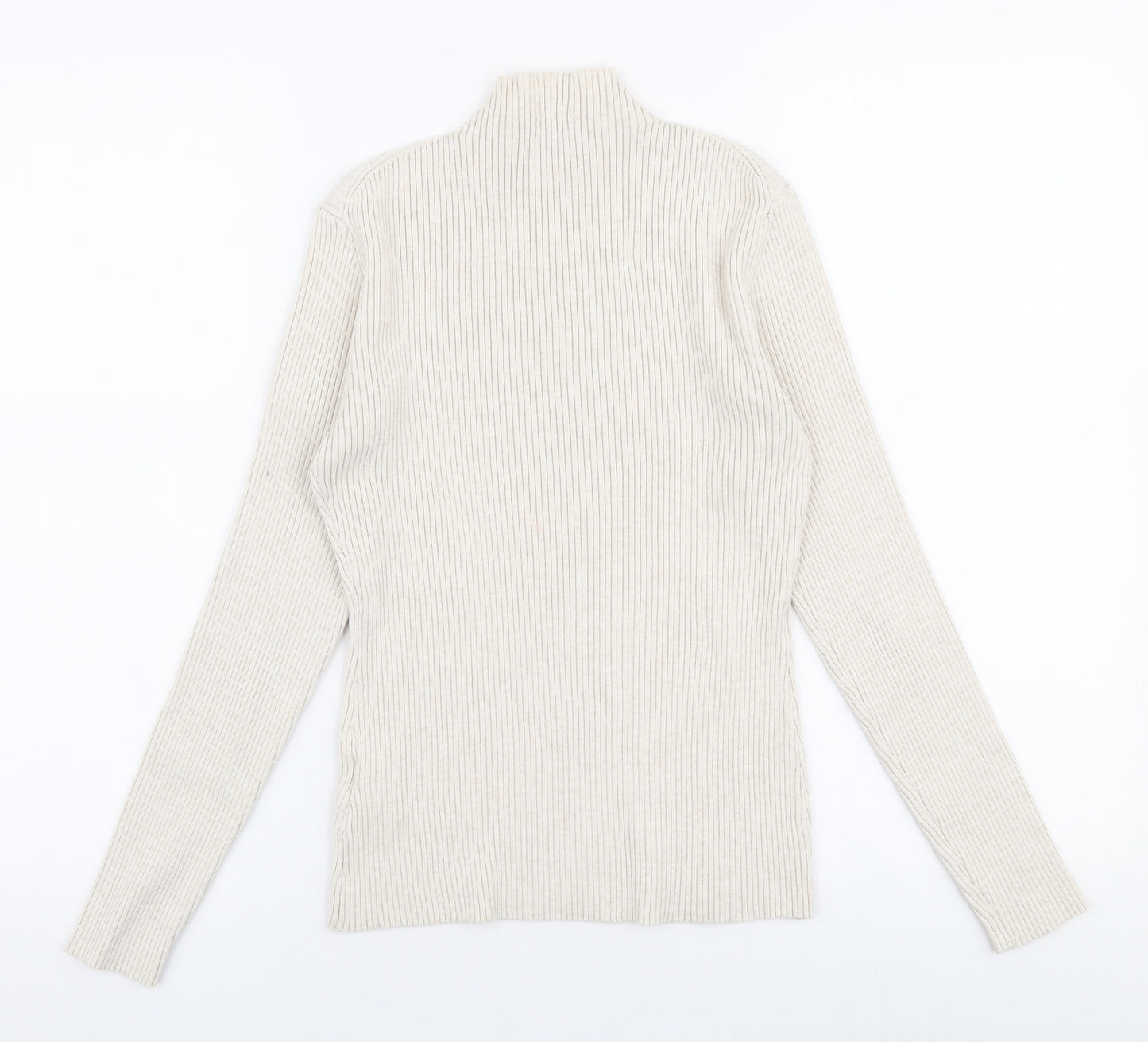 H&M Womens Beige High Neck  Polyester Pullover Jumper Size S