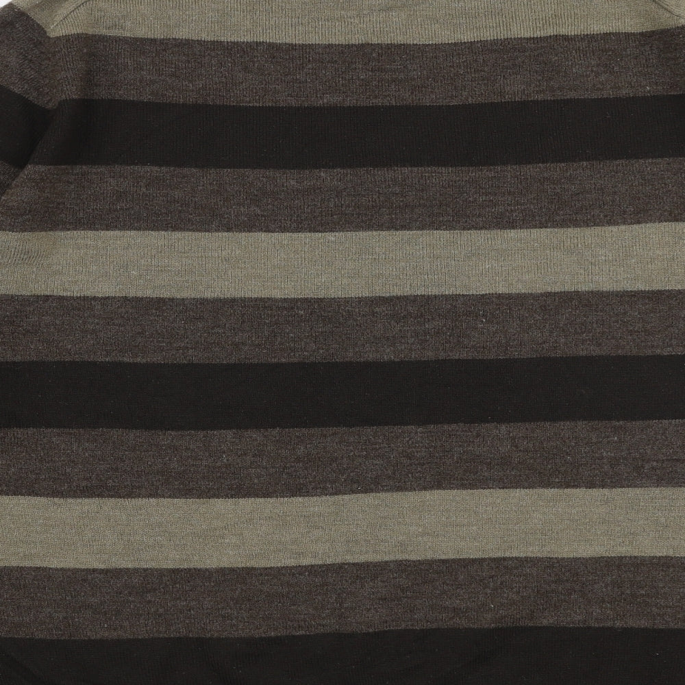 BHS Mens Brown Round Neck Striped Acrylic Pullover Jumper Size M