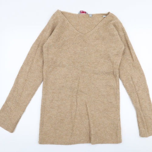 Dorothy Perkins Womens Brown V-Neck  Acrylic Pullover Jumper Size 8