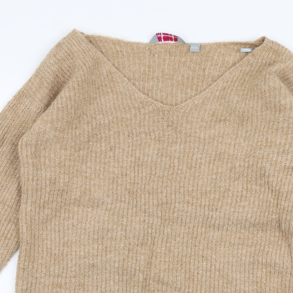 Dorothy Perkins Womens Brown V-Neck  Acrylic Pullover Jumper Size 8