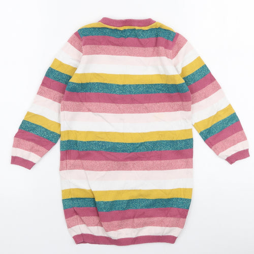 George Girls Multicoloured Striped Cotton Jumper Dress  Size 3-4 Years  Round Neck Pullover