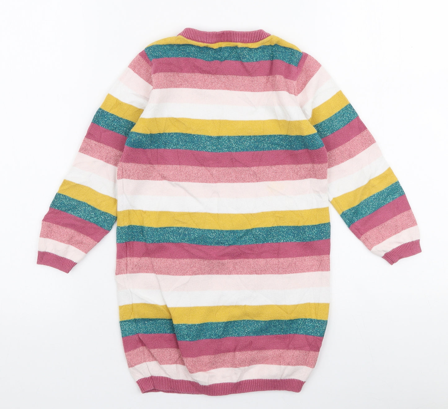 George Girls Multicoloured Striped Cotton Jumper Dress  Size 3-4 Years  Round Neck Pullover