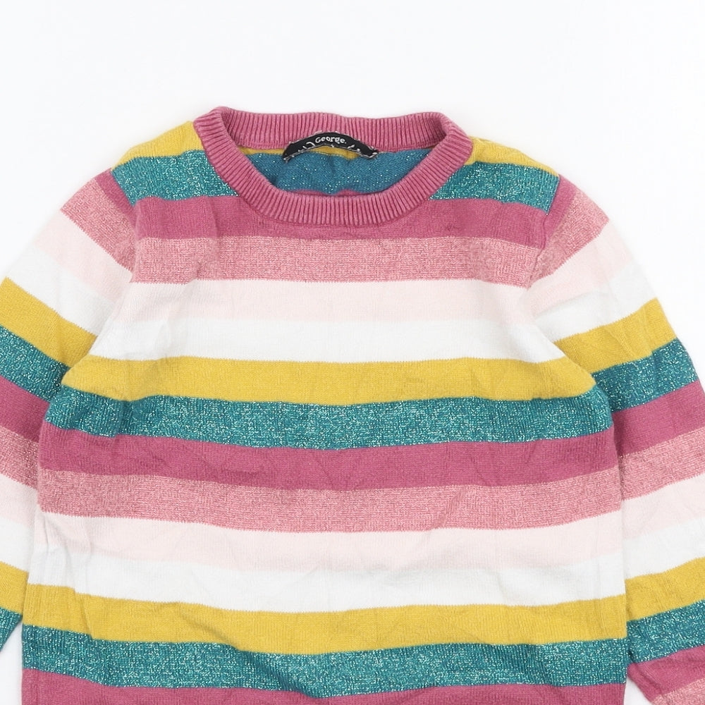 George Girls Multicoloured Striped Cotton Jumper Dress  Size 3-4 Years  Round Neck Pullover