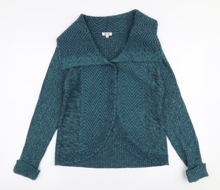 B&W Womens Blue Collared  Acrylic Cardigan Jumper Size M