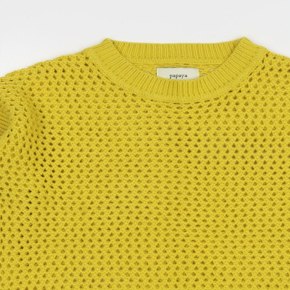 Papaya Womens Yellow Round Neck  Acrylic Pullover Jumper Size M