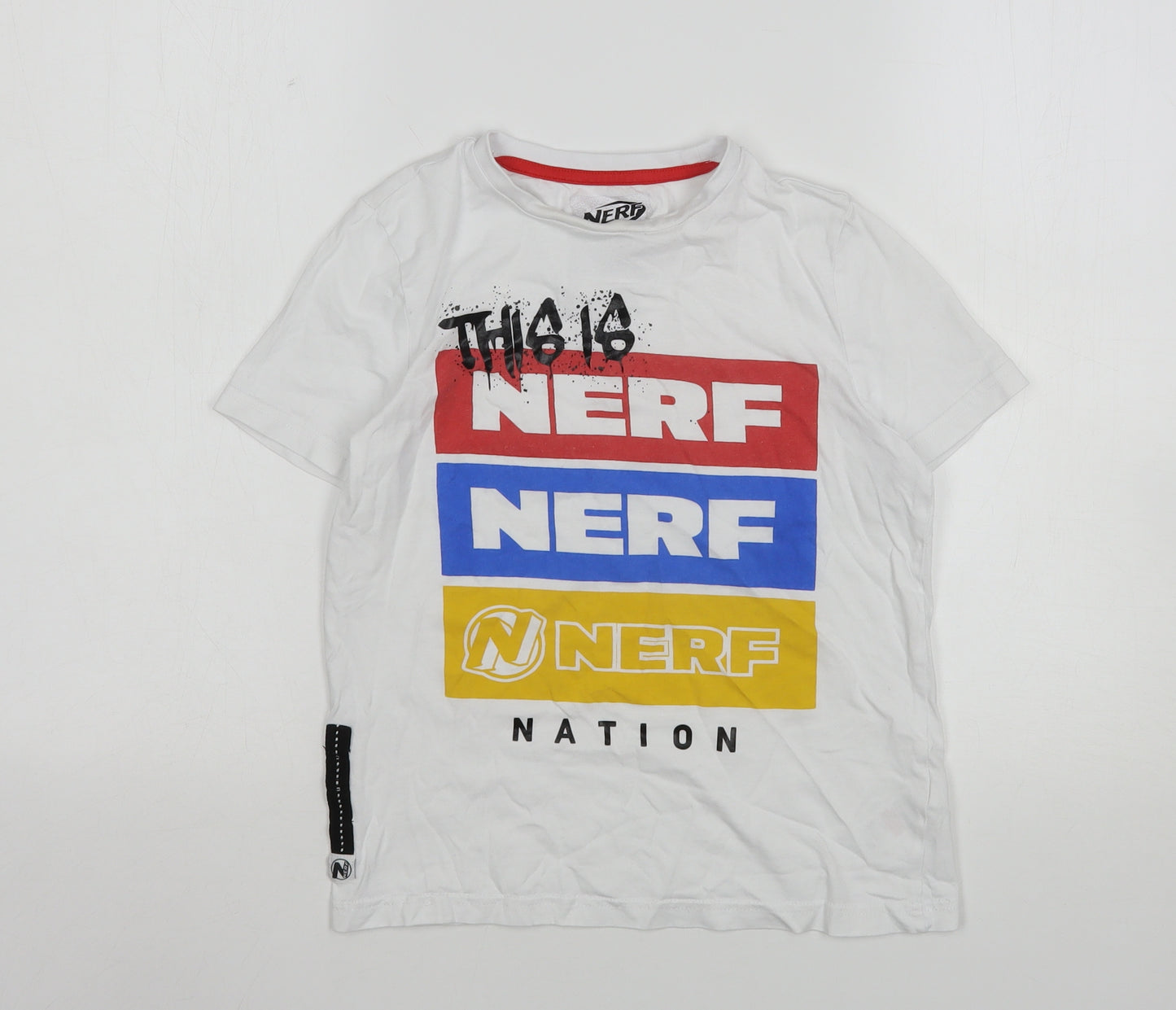 NERF Boys White  Cotton Basic T-Shirt Size 8-9 Years Round Neck