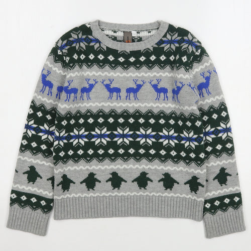 Urban Outlaws Boys Multicoloured Round Neck Fair Isle Acrylic Pullover Jumper Size 9-10 Years   - Christmas