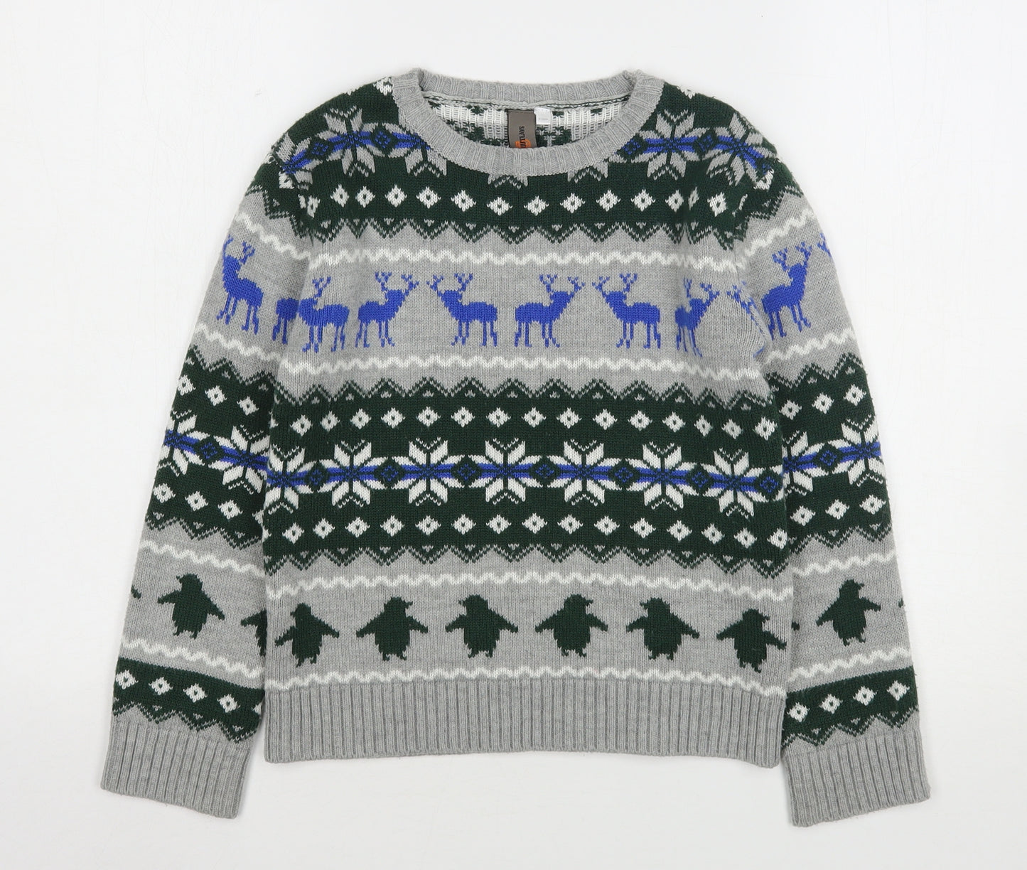 Urban Outlaws Boys Multicoloured Round Neck Fair Isle Acrylic Pullover Jumper Size 9-10 Years   - Christmas