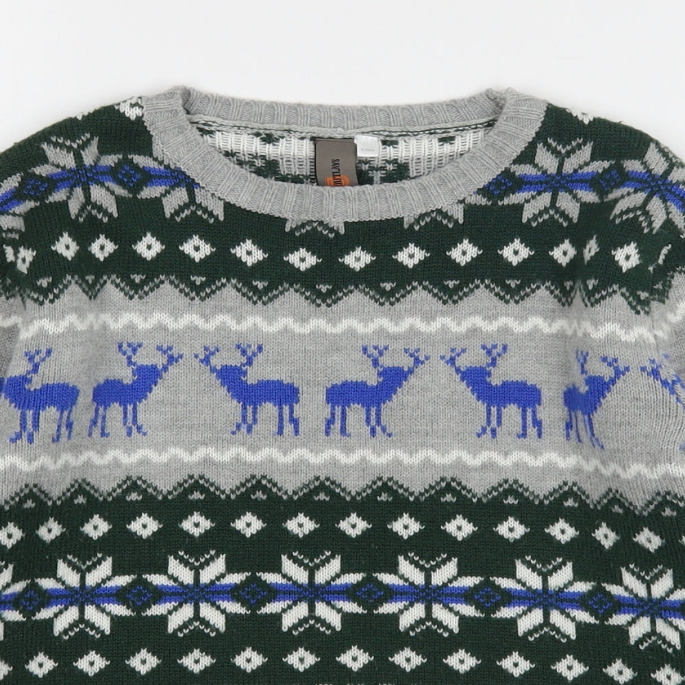 Urban Outlaws Boys Multicoloured Round Neck Fair Isle Acrylic Pullover Jumper Size 9-10 Years   - Christmas