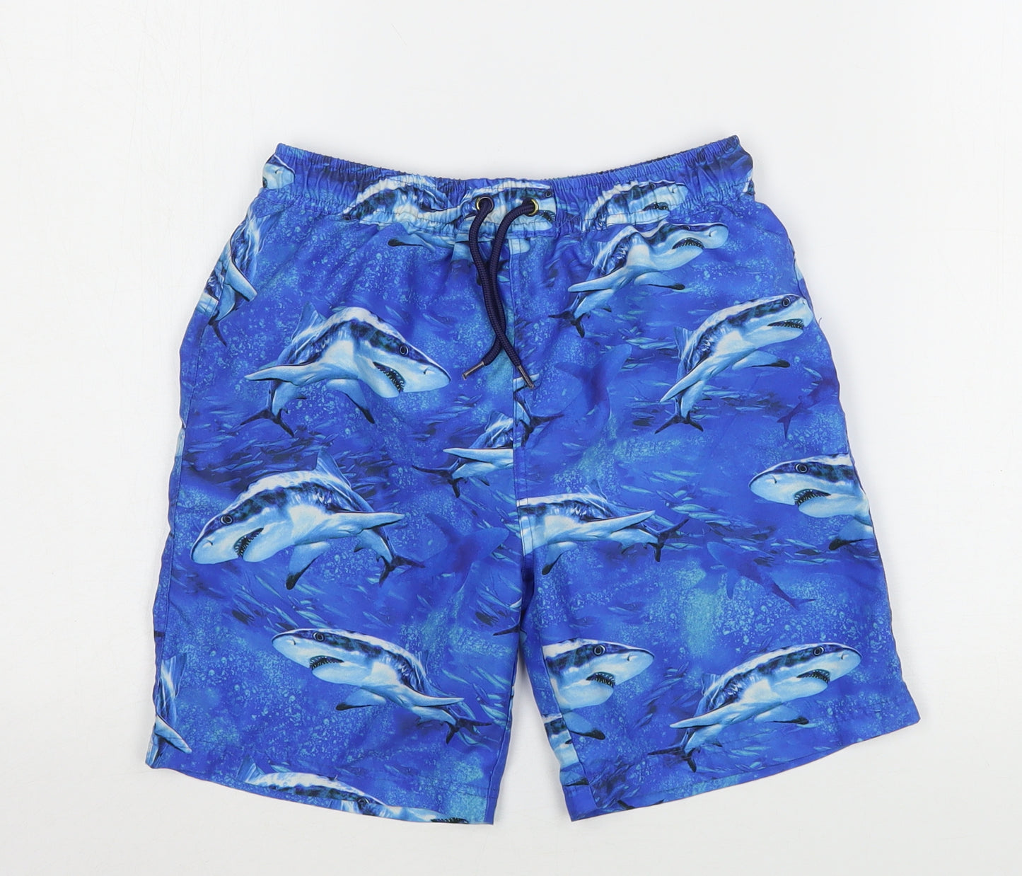 Blue Zoo Boys Blue Geometric Polyester Bermuda Shorts Size 8-9 Years  Regular Drawstring - Shark Swim Shorts
