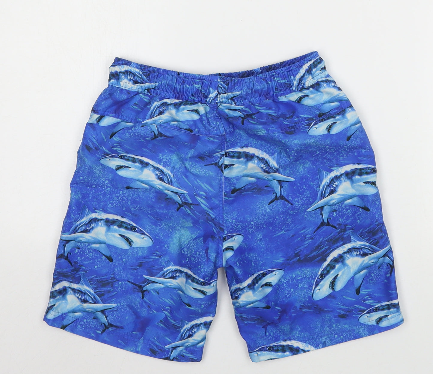 Blue Zoo Boys Blue Geometric Polyester Bermuda Shorts Size 8-9 Years  Regular Drawstring - Shark Swim Shorts