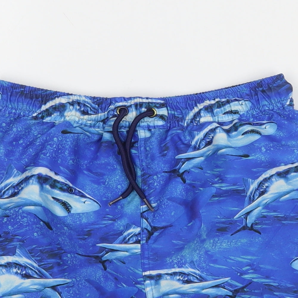 Blue Zoo Boys Blue Geometric Polyester Bermuda Shorts Size 8-9 Years  Regular Drawstring - Shark Swim Shorts