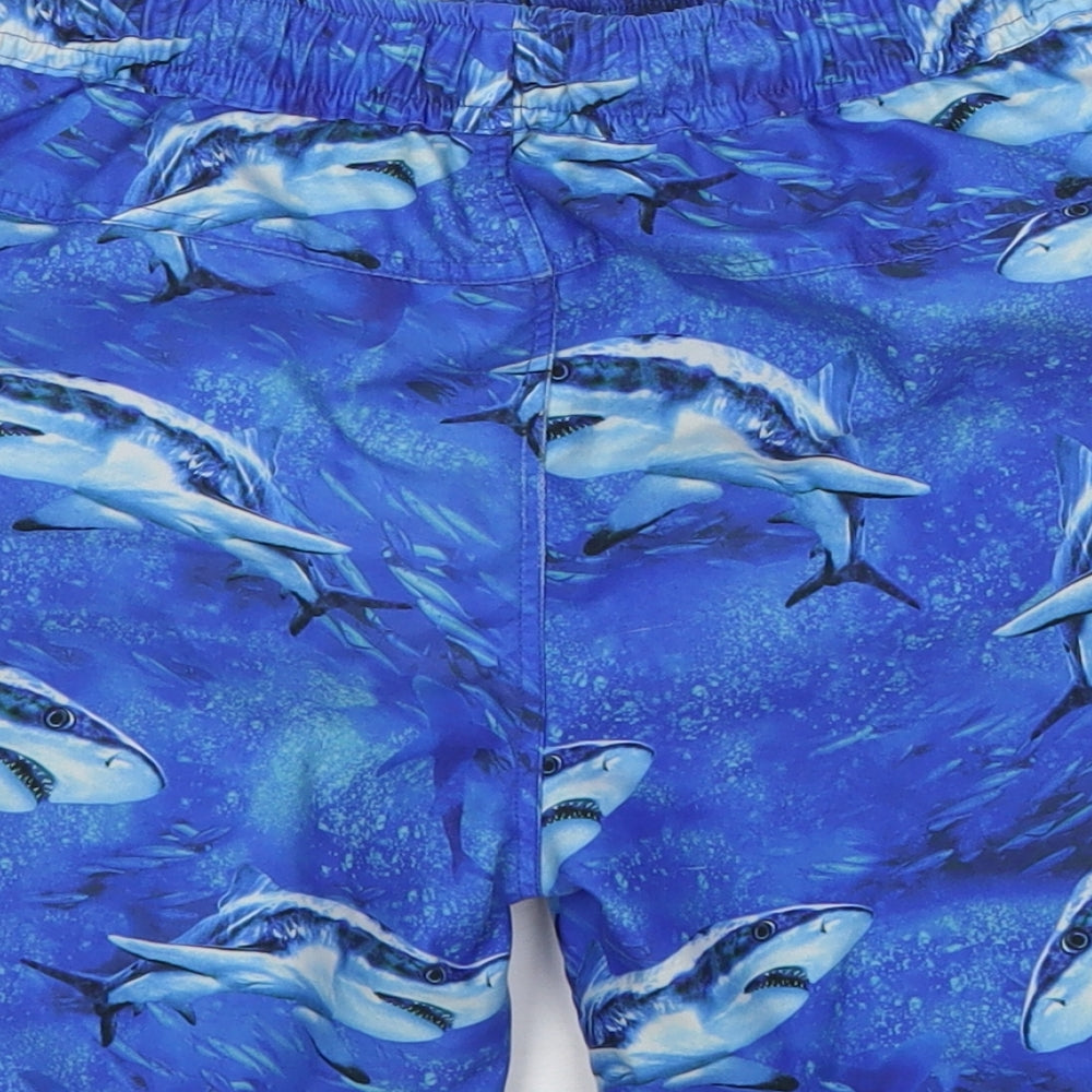 Blue Zoo Boys Blue Geometric Polyester Bermuda Shorts Size 8-9 Years  Regular Drawstring - Shark Swim Shorts