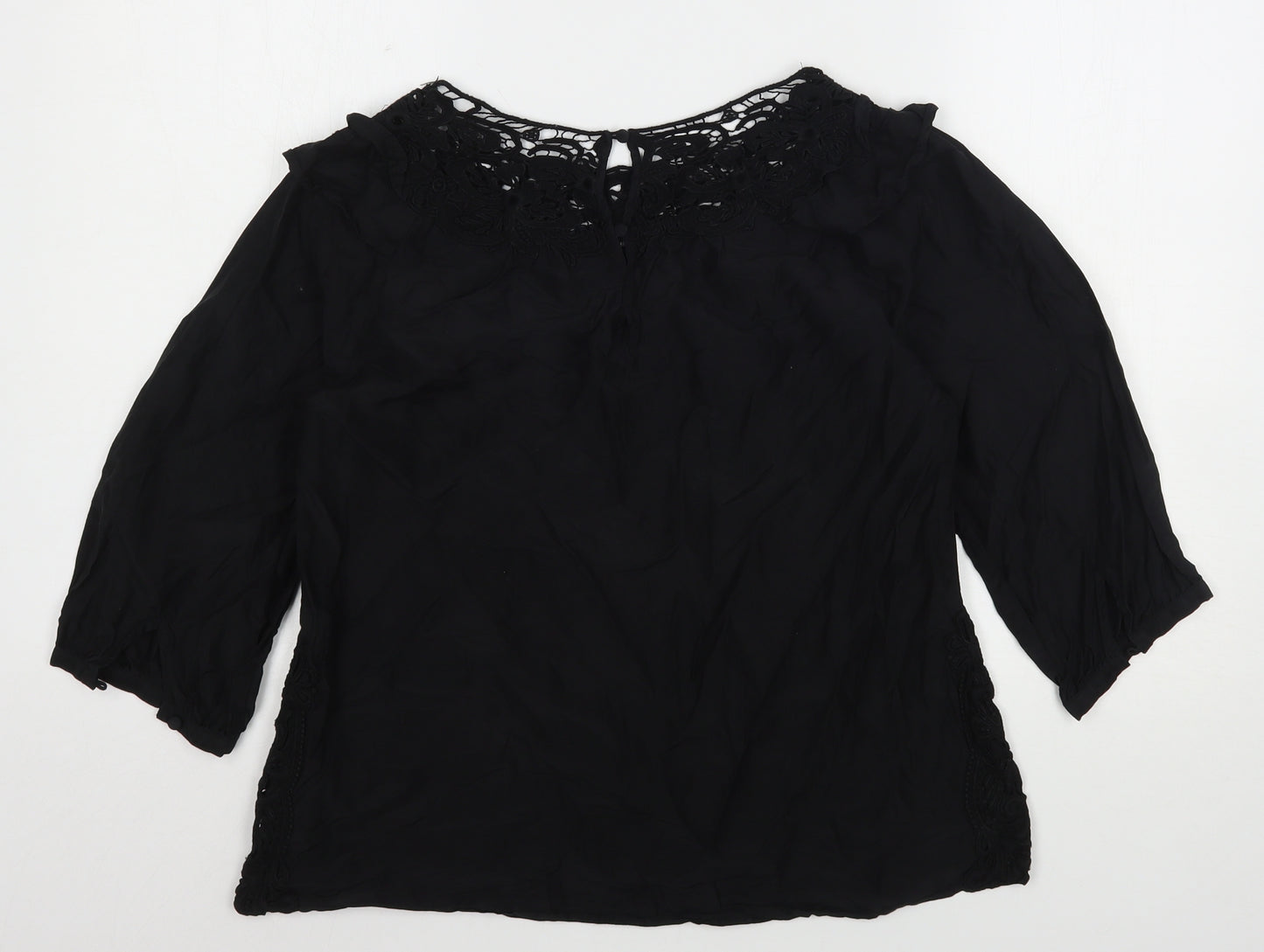 Warehouse Womens Black  Cotton Basic Blouse Size 14 Round Neck