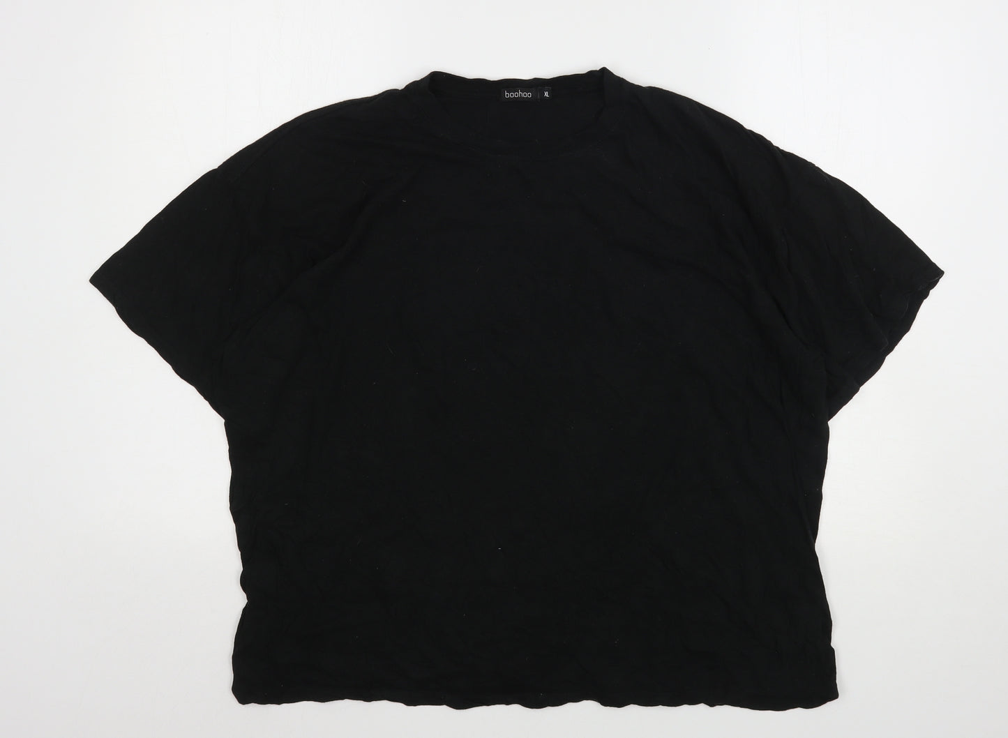 Boohoo Womens Black  Cotton Basic T-Shirt Size XL Round Neck
