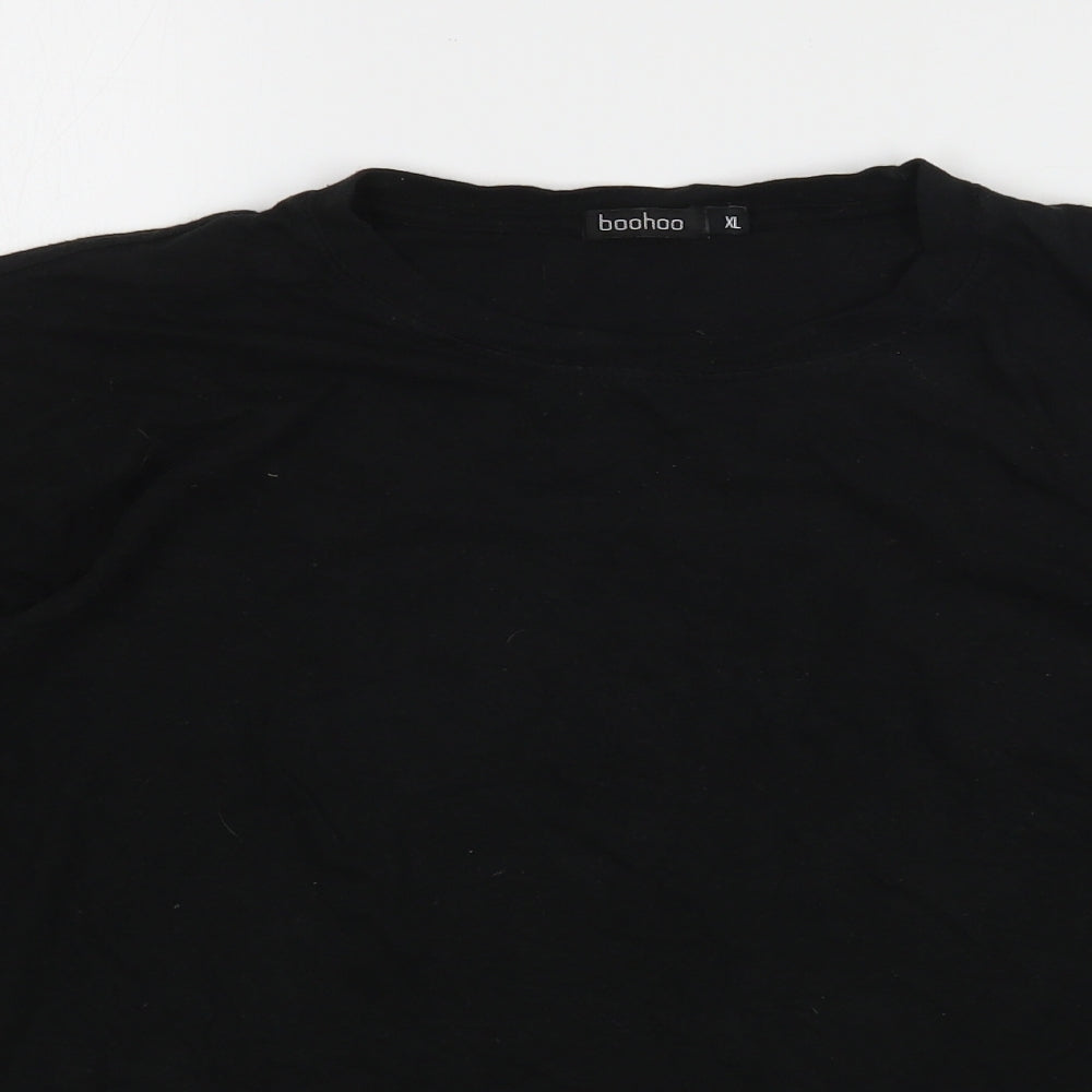Boohoo Womens Black  Cotton Basic T-Shirt Size XL Round Neck