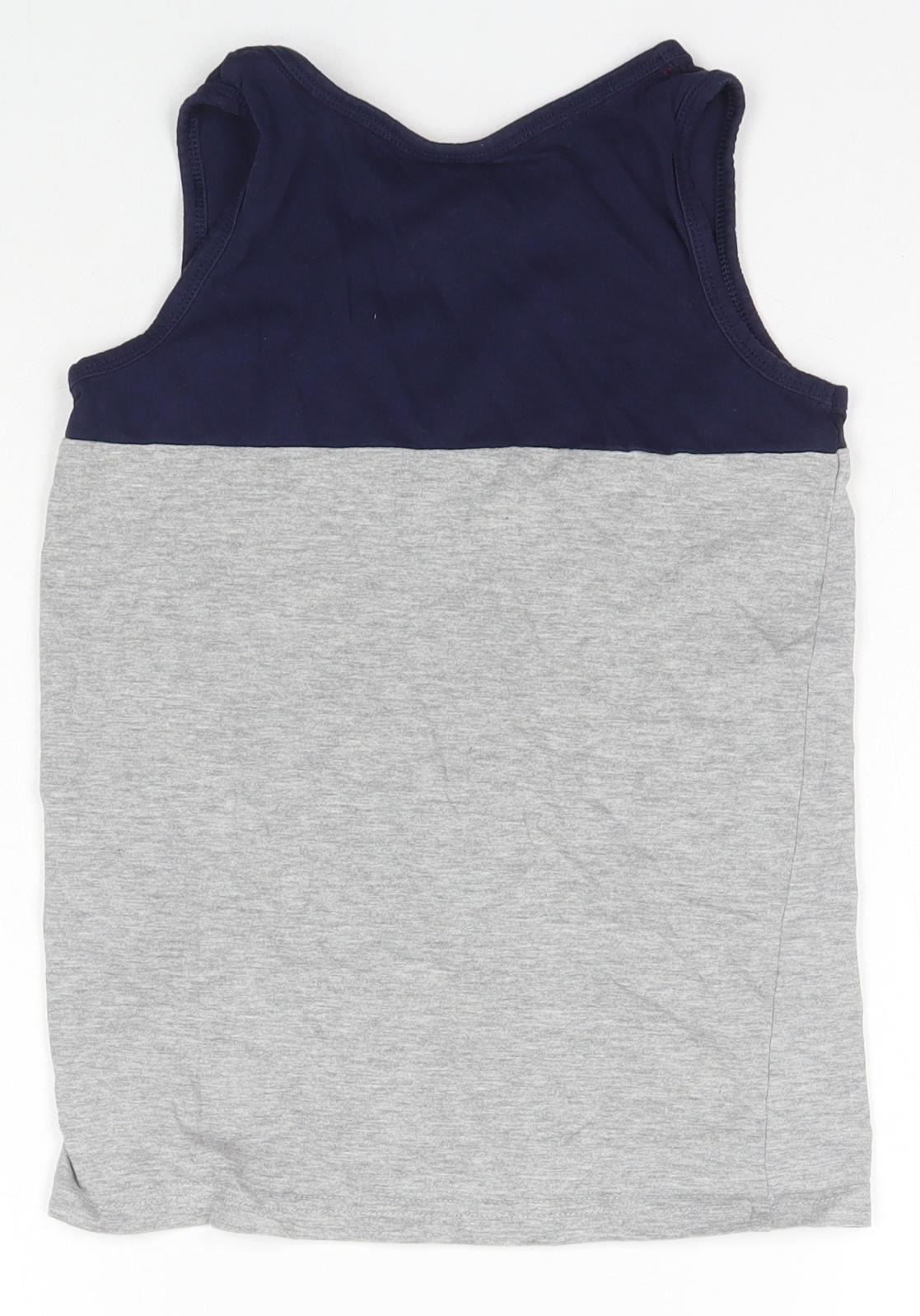 F&F Boys Blue Striped Cotton Pullover Tank Size 8-9 Years Scoop Neck Pullover