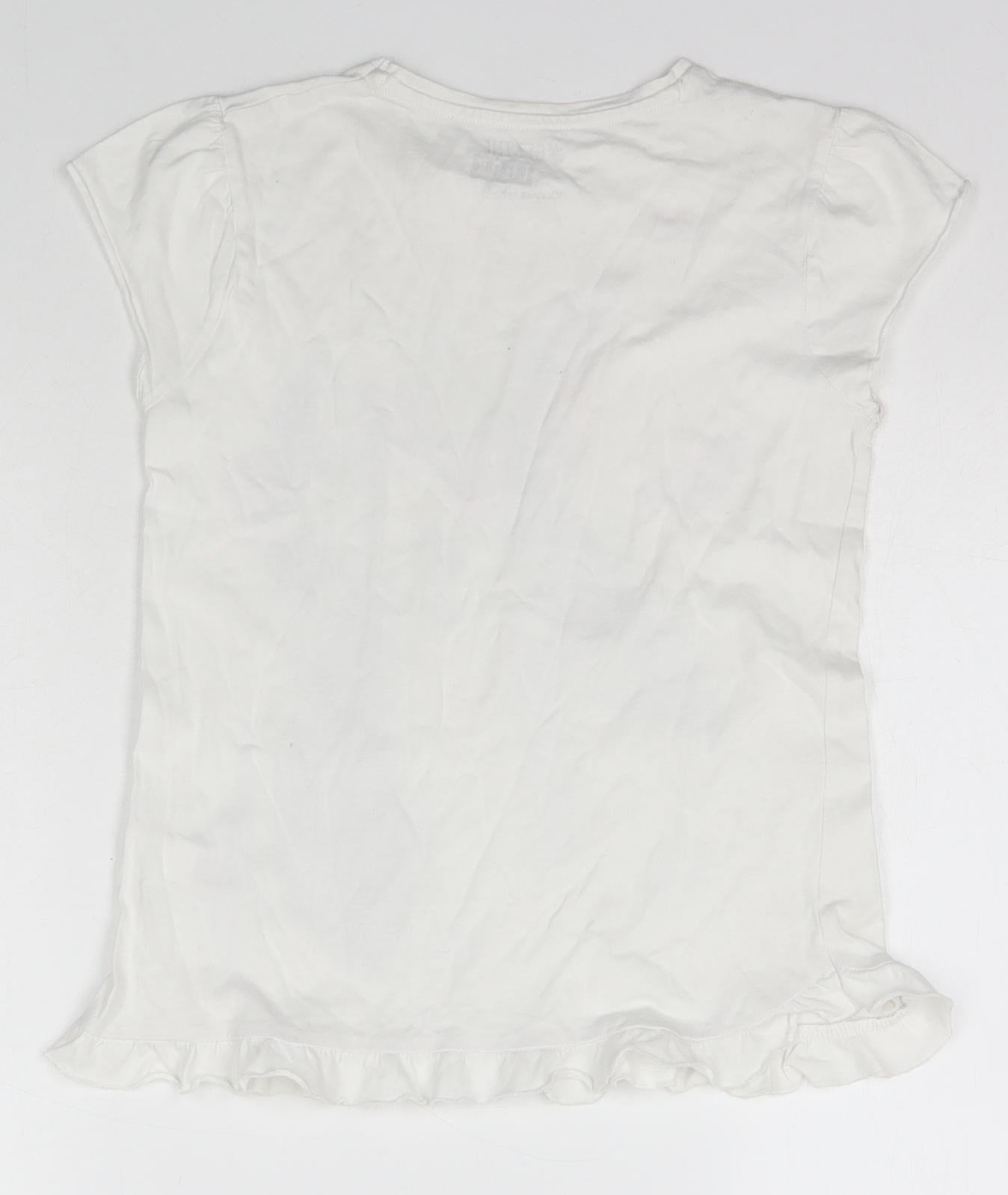 F&F Girls White  Cotton Basic T-Shirt Size 11-12 Years Scoop Neck Pullover - Bunny