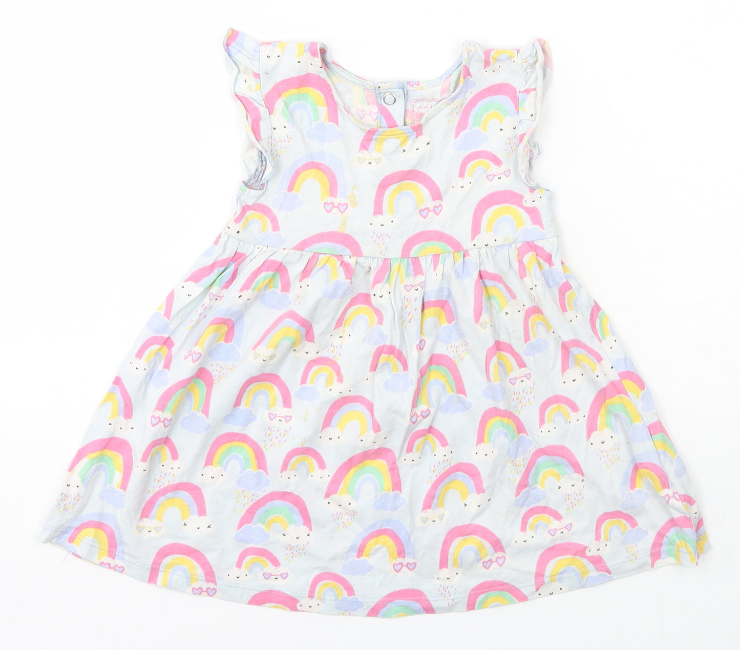 Blue Zoo Girls Blue Geometric Cotton A-Line  Size 12-18 Months  Scoop Neck Snap