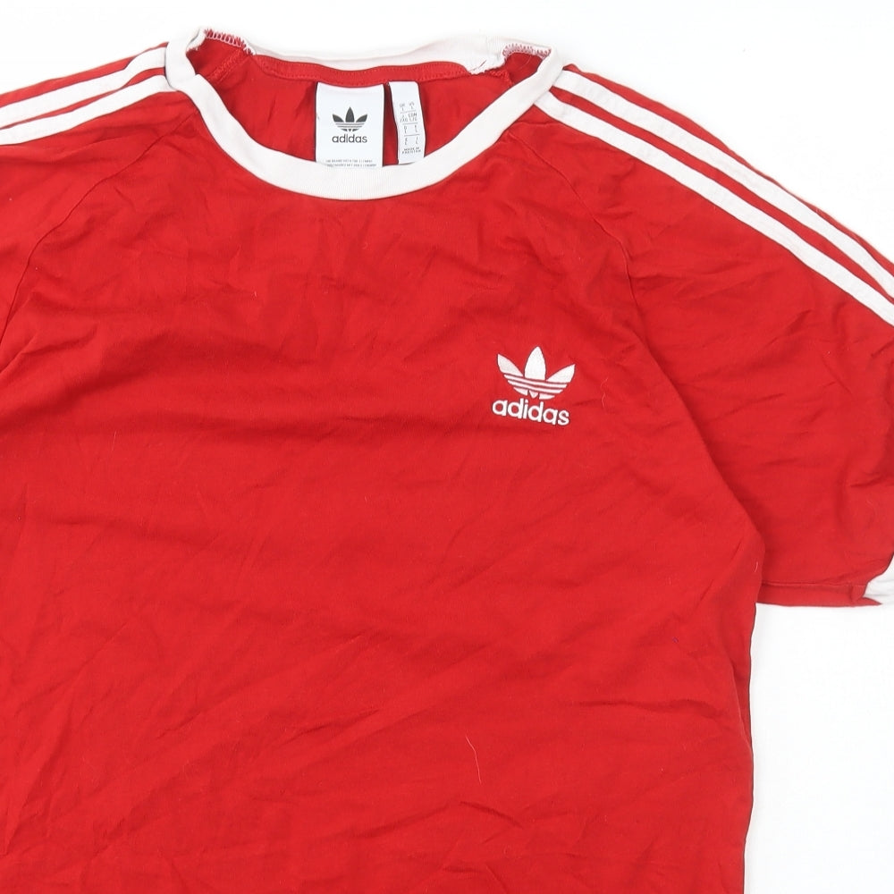 adidas Mens Red  Cotton  T-Shirt Size L Crew Neck