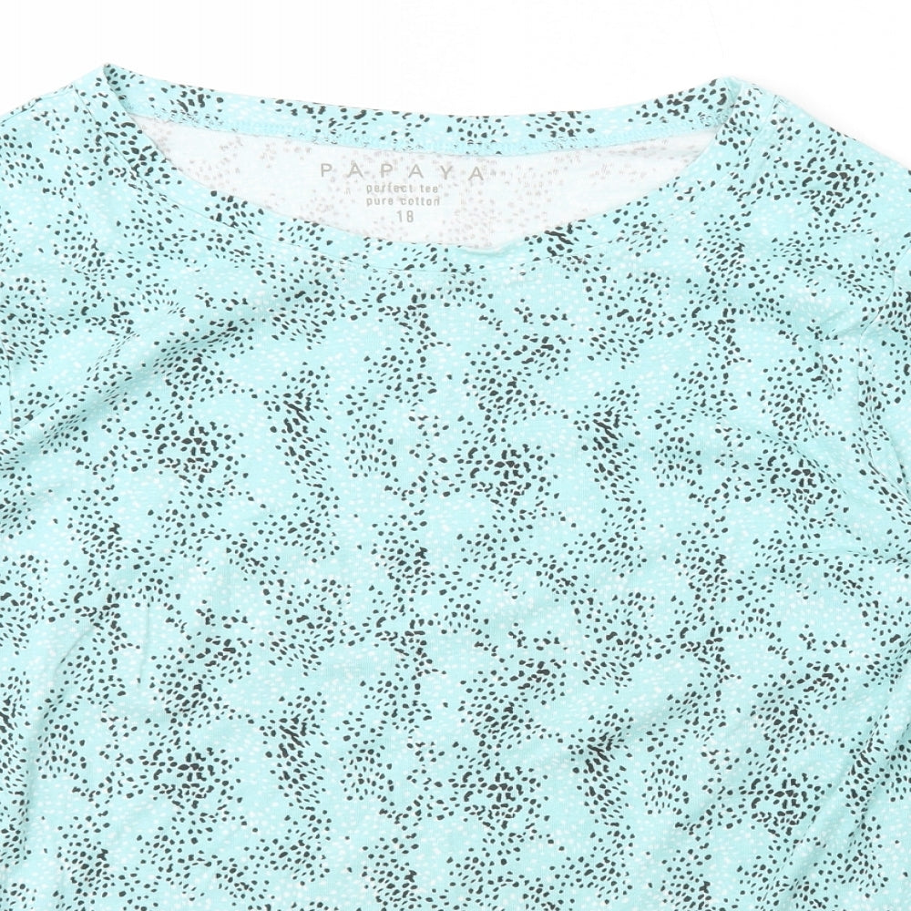Papaya Womens Blue Polka Dot Cotton Basic T-Shirt Size 18 Scoop Neck