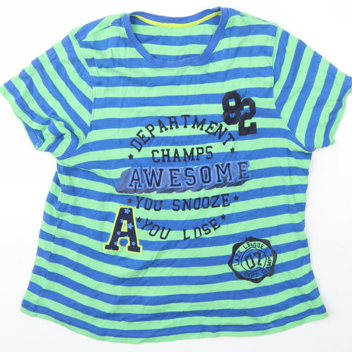 George Boys Multicoloured Striped Cotton Basic T-Shirt Size 13-14 Years Scoop Neck Pullover