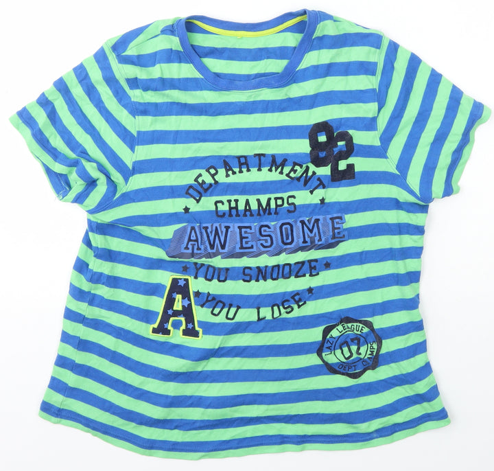 George Boys Multicoloured Striped Cotton Basic T-Shirt Size 13-14 Years Scoop Neck Pullover
