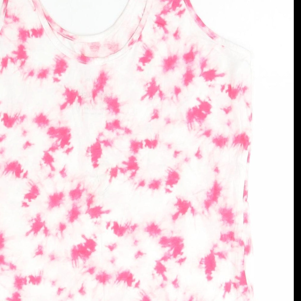 Primark Womens Pink Polka Dot Cotton Basic Tank Size S Scoop Neck
